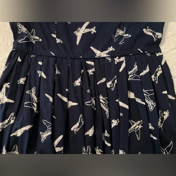 Vintage Modcloth Emily and Fin Airplane/Jet/Planes/Air Force Navy Cotton Dress - Picture 5 of 11
